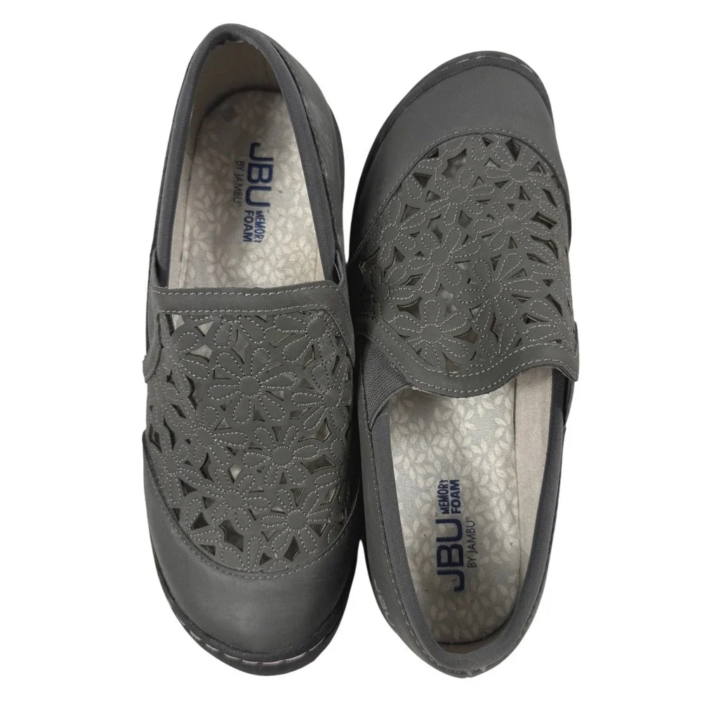 JBU‎ by Jambu Wildflower Grey Laser Cut Floral Slip On Shoes Vegan Womens 6.5M